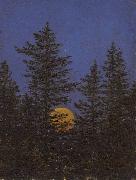 Carl Gustav Carus Aufgehender Vollmond hinter Tannen oil on canvas